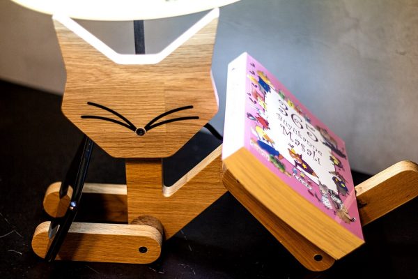 AtelierNovus Gece Lambası & Masa Lambası Kedili Ahşap Tasarımlı Çok Fonksiyonlu