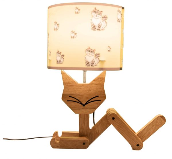 AtelierNovus Gece Lambası & Masa Lambası Kedili Ahşap Tasarımlı Çok Fonksiyonlu